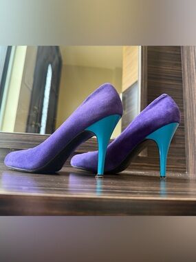 Elegant Purple Suede Pumps with Teal Stiletto Heel - Women's Heels